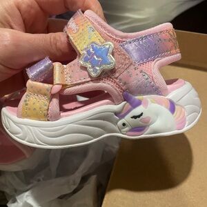 Skechers Pink and Lavender Kids Sandals with Unicorn